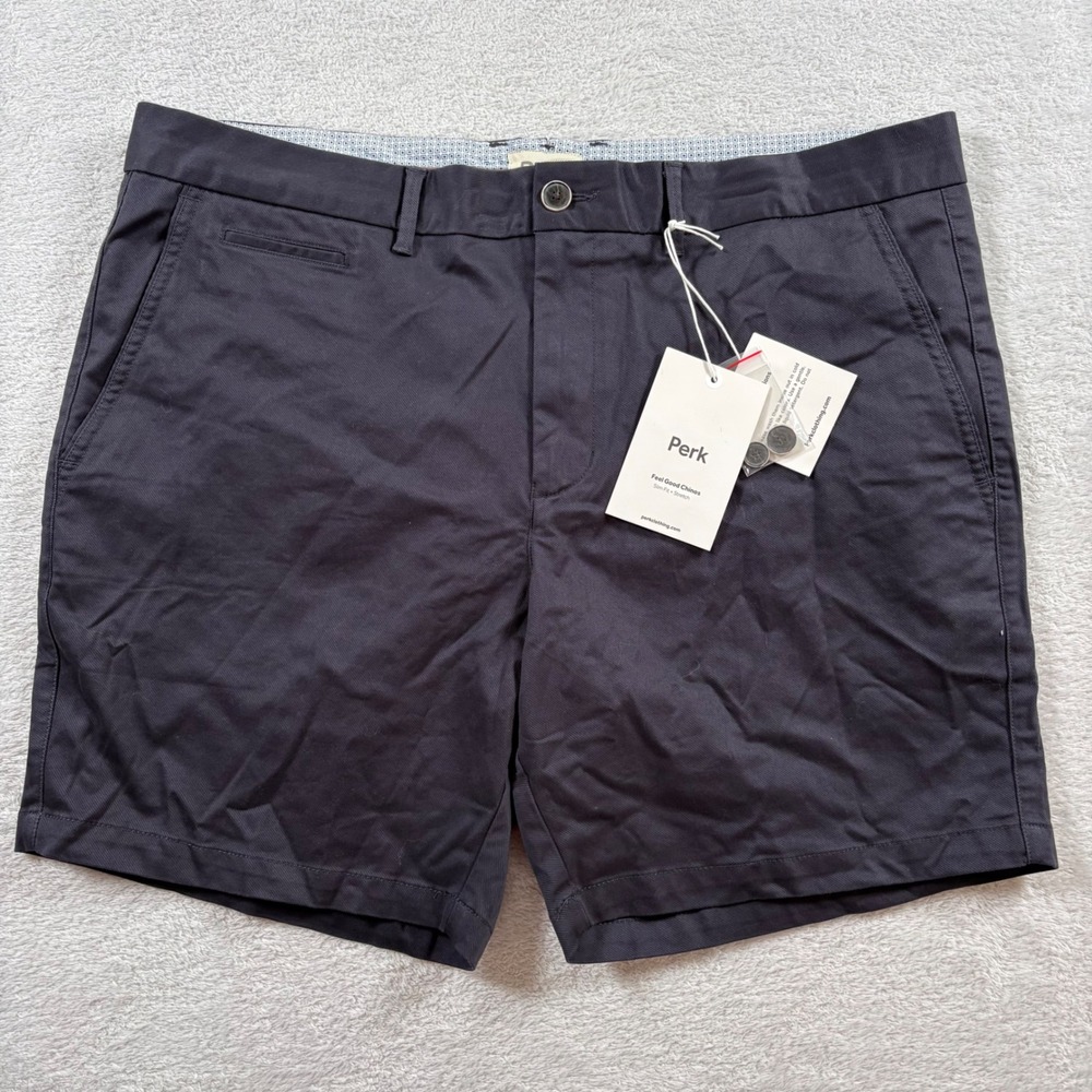 Perk Feel Good Shorts Mens 38 Ink Blue Slim Fit Stretch Chino‎ NWT